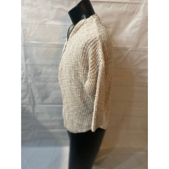 ABS Allen Schwartz Vanilla Marled Knit Cardigan Sweater Gold Zipper - Size Small - Picture 3 of 6